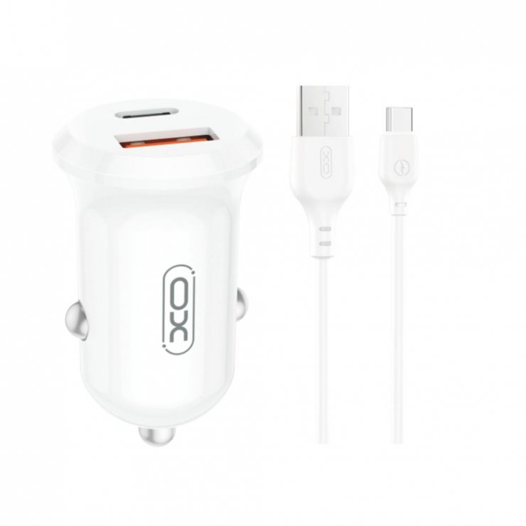 Imagine Incarcator auto USB-A + USB-C 30W + cablu USB type C Alb, XO CC69