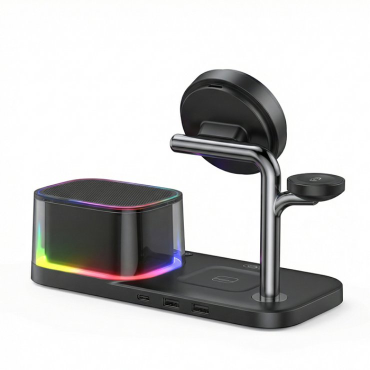 Imagine Suport cu incarcare wireless magnetic 25W + ceas + boxa + Negru, XO CX045