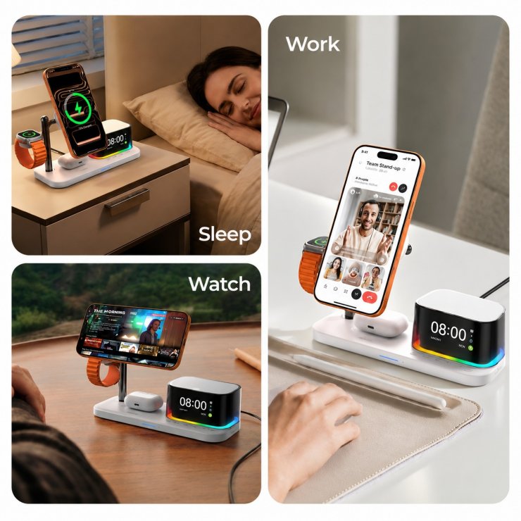 Imagine Suport cu incarcare wireless magnetic 25W + ceas + boxa + Negru, XO CX045