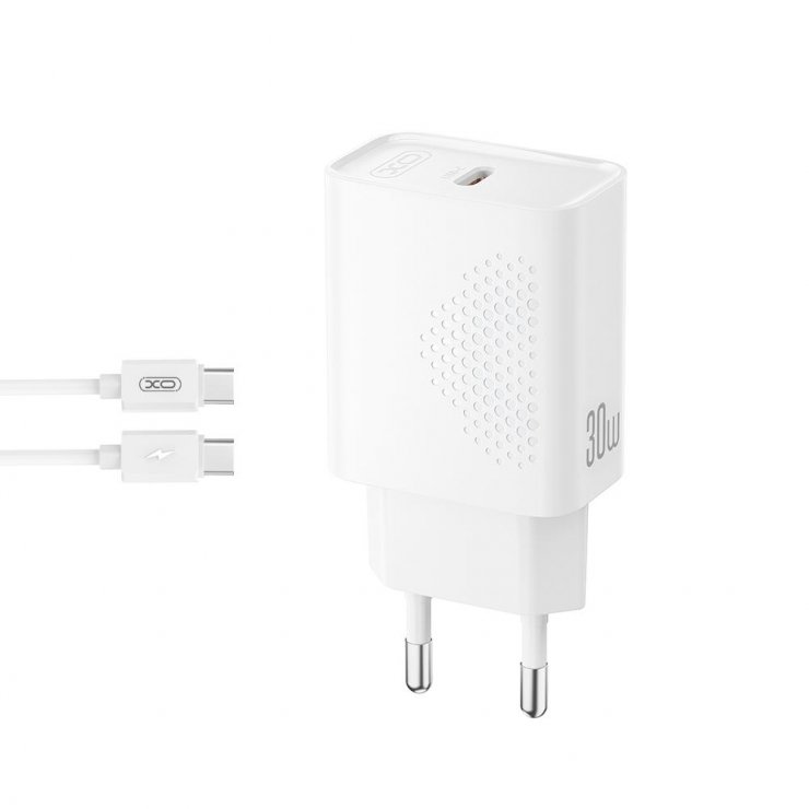 Imagine Incarcator priza USB type C 30W + Cablu C-C Alb, XO L162