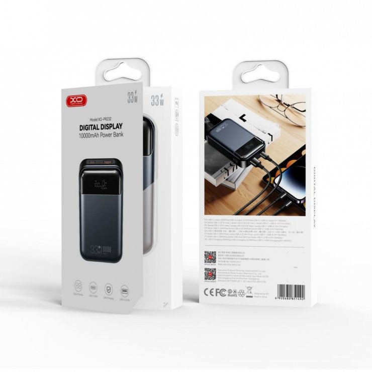 Imagine Power bank 10000mAh 30W Negru, XO PR232