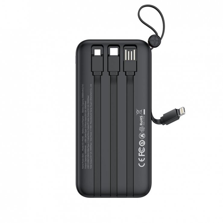 Imagine Power bank 30000 mAh 10W cu 4 cabluri integrate Negru, XO PR280