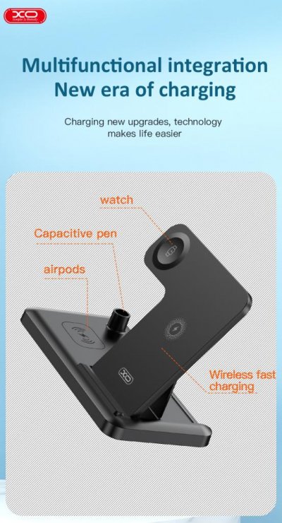 Imagine Stand/incarcator Wireless 15W pentru smartphone/watch/pencil/TWS Negru, XO WX033