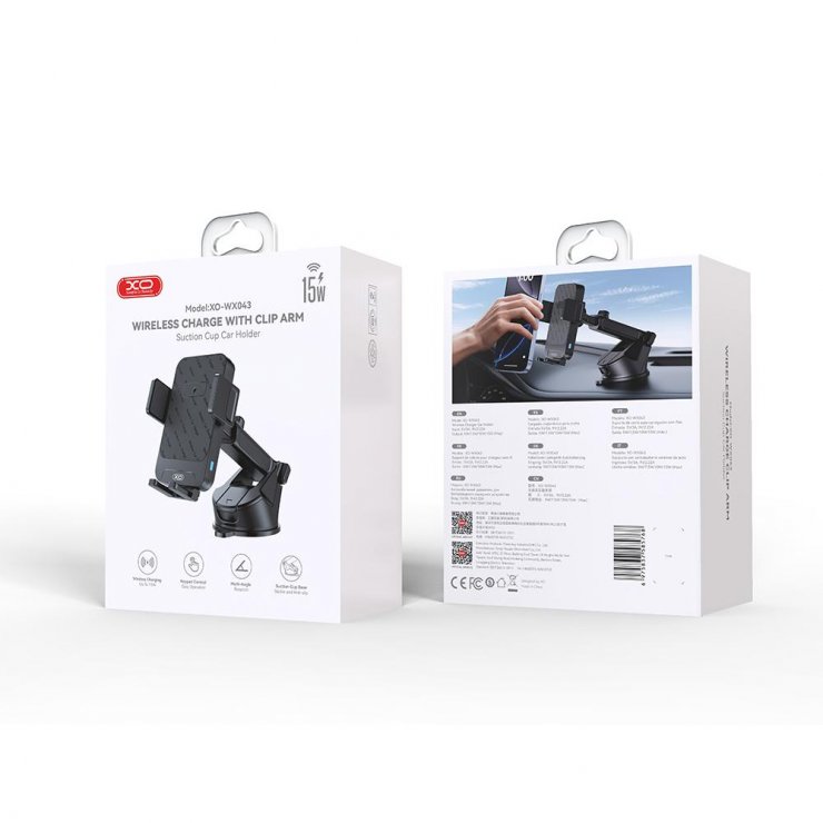 Imagine Suport cu ventuza pentru telefon cu incarcare Wireless 15W Negru, XO WX043