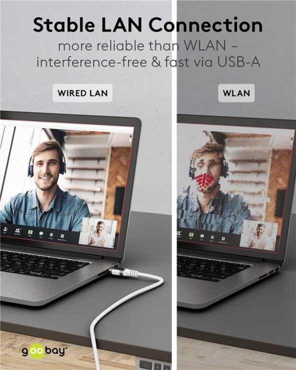 Imagine Cablu de retea USB-A la RJ45 Gigabit Cat.6 Slim 3m brodat Alb, Goobay G74380