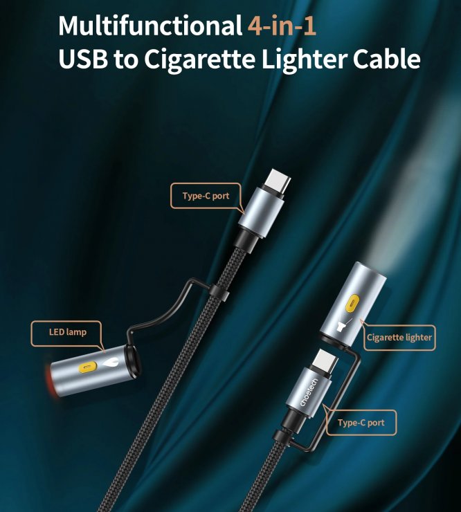 Imagine Cablu USB type C 4in1 60W lampa/bricheta T-T 1.2m brodat Negru, CC1001