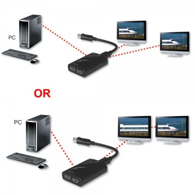 Imagine Multiplicator DisplayPort la 2 x HDMI cu  Expander view, Lindy L38406