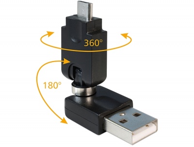 Imagine Adaptor USB 2.0 la micro USB tip B T-T rotativ, Delock 65383