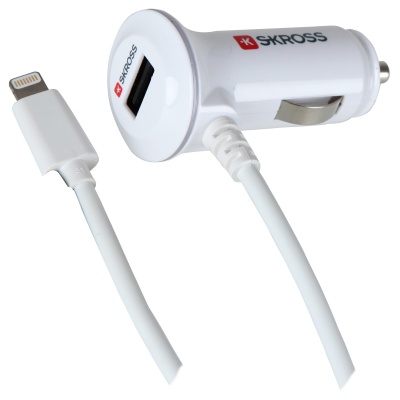 Imagine Incarcator auto pentru Lightning IPhone 5/6 + USB 2.0 alb, Skross