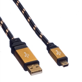 Cablu GOLD USB 2.0 la mini USB T-T 0.8m, Roline 11.02.8821