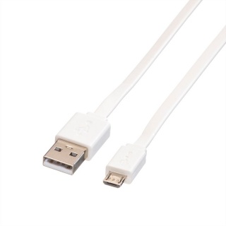 Cablu micro USB la USB 2.0 T-T Flat 1m Alb, Roline 11.02.8761