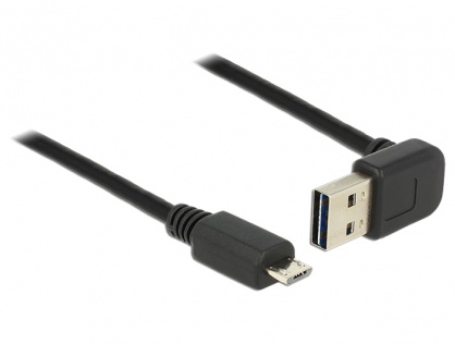 Cablu EASY-USB 2.0 tip A unghi sus/jos la micro USB-B T-T 0.5m Negru, Delock 85203