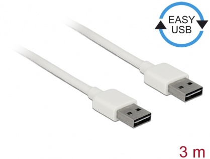 Cablu EASY-USB 2.0 tip A T-T 3m Alb, Delock 85195