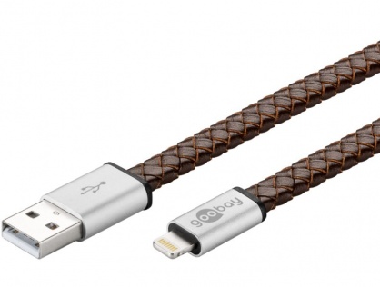Cablu de incarcare si date USB 2.0 la Lightning invelis piele 0.2m, Goobay