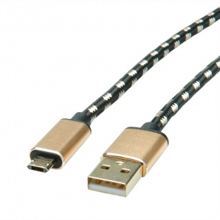 Cablu micro USB-B reversibil la USB 2.0 GOLD T-T 0.8m, Roline 11.02.8819