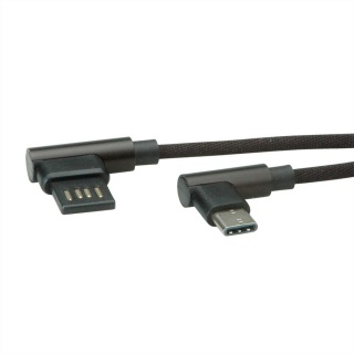 Cablu USB 2.0 tip C la USB tip A reversibil unghi 90 grade T-T 0.8m negru, Roline 11.02.9035