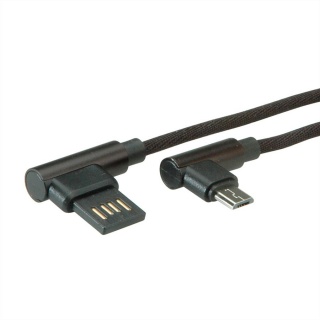 Cablu reversibil micro USB-B 2.0 la USB-A unghi T-T 0.8m Negru, Roline 11.02.8720