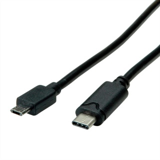 Cablu micro USB 2.0 reversibil la USB tip C 1.8m T-T negru, Roline 11.02.8780