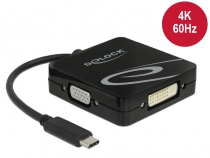 Adaptor USB tip C la VGA, HDMI, DVI sau DisplayPort T-M Negru, Delock 63959