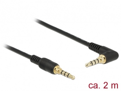 Cablu Stereo Jack 3.5 mm (pentru smartphone cu husa) 4 pini unghi 2m T-T Negru, Delock 85613