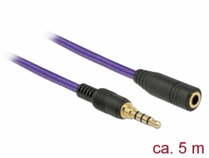 Cablu prelungitor jack stereo 3.5mm (pentru smartphone cu husa) T-M 4 pini 5m mov, Delock 85626