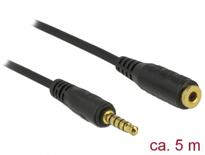 Cablu prelungitor jack stereo 3.5mm 5 pini T-M Negru 5m, Delock 85704