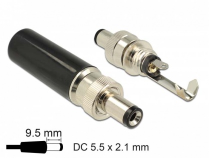 Conector tata DC 5.5 x 2.1 mm cu lungime 9.5 mm, Delock 89913