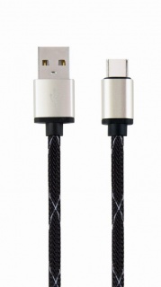 Cablu USB 2.0 la USB-C T-T 2.5m Negru brodat, Gembird CCP-USB2-AMCM-2.5M