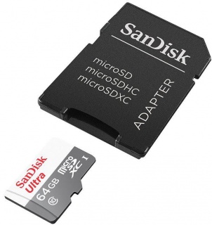 Card de memorie microSDXC 64GB clasa 10 + adaptor SD, Sandisk Ultra