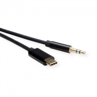 Cablu audio USB-C la jack stereo 3.5mm T-T Negru 1.8m, Roline 12.03.3217