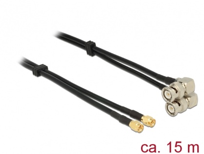 Cablu dublu antena SMA plug la BNC plug 90° RG-58 A/U 15m, Delock 12473