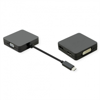 Adaptor USB-C la VGA / DVI / HDMI / Displayport 4K@60Hz T-M 0.1m Negru, Value 12.99.3231