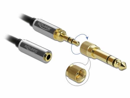 Cablu prelungitor spiralat jack stereo 3.5mm 3 pini T-M + adaptor 6.35mm 5m, Delock 85834