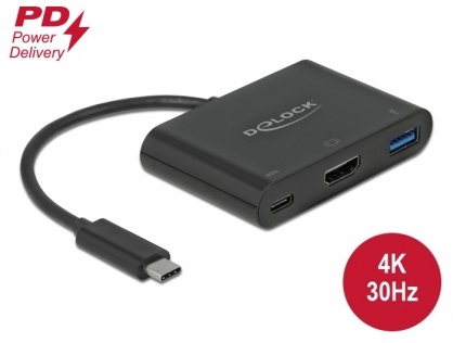 Adaptor USB-C 3.1 la HDMI 4K@30 Hz + 1 x USB-A BC1.2 + 1 x USB-C PD (Power Delivery), Delock 64091