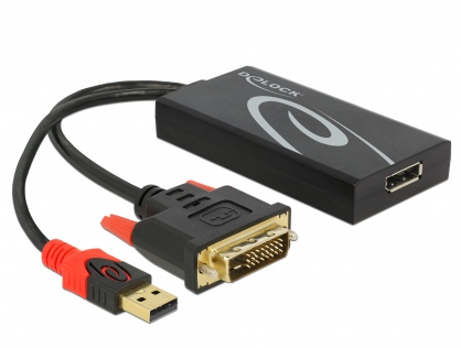 Adaptor DVI-D la Displayport 4K 30 Hz T-M + alimentare USB, Delock 62596