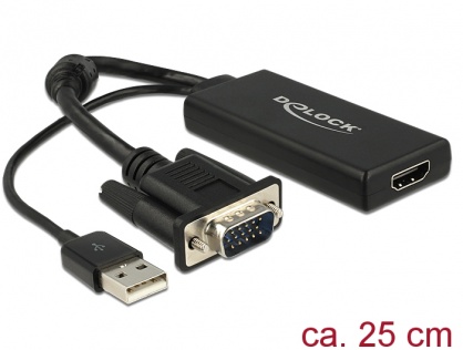 Convertor VGA la HDMI cu Audio Negru, Delock 62668