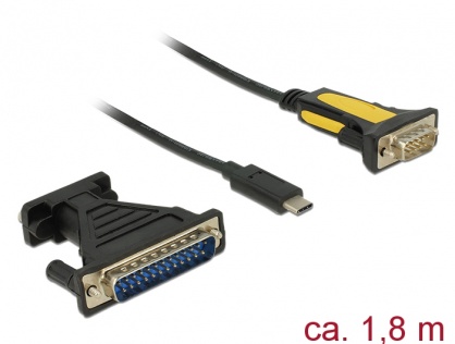Adaptor USB-C la Serial RS232 DB9 + adaptor DB25, Delock 62905