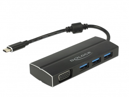 Adaptor USB-C 3.1 la VGA (DP Alt Mode) + 3 x USB-A, Delock 63932