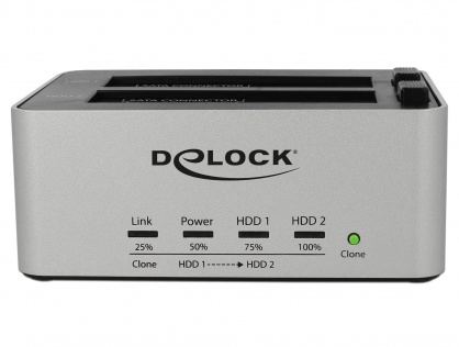 Dual Docking Station 2 x SATA HDD / SSD la USB 3.0 functie de Clona carcasa metalica, Delock 63991