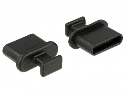 Protectie impotriva prafului pentru conector USB-C mama cu prindere Negru set 10 buc, Delock 64013