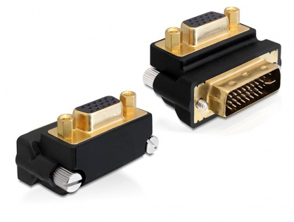 Adaptor VGA la DVI-I Dual Link 24+5pini T-M, unghi 270 grade, Delock 65261