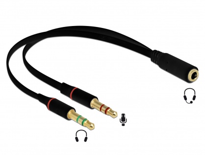 Adaptor Stereo jack 3.5mm la 2 x jack 3.5mm 3 pini pentru casca + microfon M-T, Delock 65967