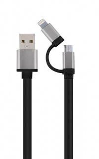 Cablu 2 in 1 USB 2.0 la micro USB-B + adaptor iPhone Lightning 1m Negru, Gembird CC-USB2-AM8PmB-1M-SG