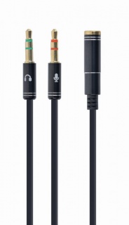 Cablu stereo jack 3.5mm 4 pini la 2 x jack 3.5mm casca + microfon M-T 0.2m, Gembird CCA-418M