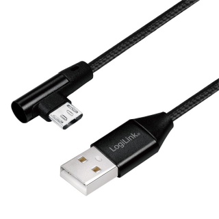 Cablu USB 2.0 la micro USB-B unghi 90 grade T-T 0.3m Negru, Logilink CU0141