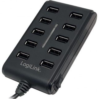 HUB USB 2.0 10 porturi, alimentare 3.5A Black, Logilink UA0125
