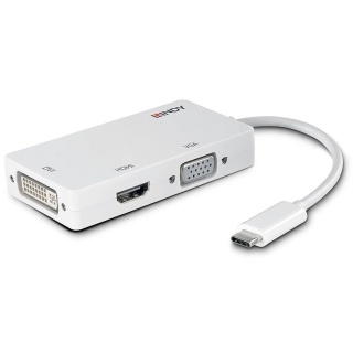 Adaptor USB-C la HDMI / VGA / DVI T-M Alb, Lindy L43273