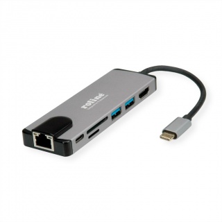 Docking station USB-C 3.1 Gen 2 la 1 x HDMI, 1 x Gigabit LAN, 2 x USB, 1 x SD, 1 x Micro SD slot, 1 x USB-C PD, Roline 12.02.1118