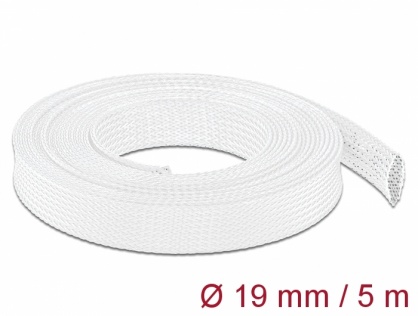 Plasa pentru organizarea cablurilor 5m x 19mm alb, Delock 20695