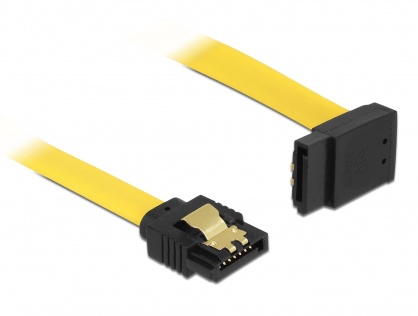 Cablu SATA III 6 Gb/s unghi sus-drept clips metalic 30cm galben, Delock 82804
